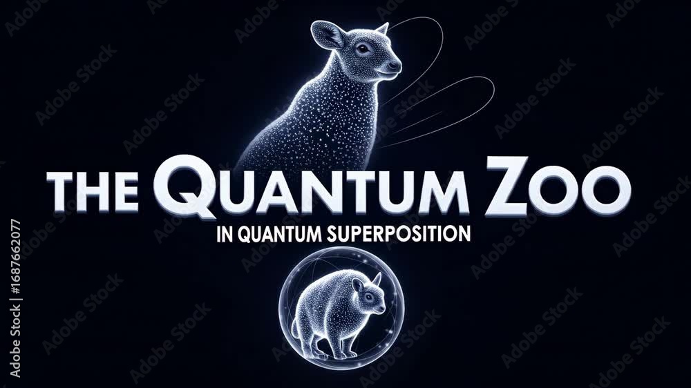Poster quantum zoo: animals in superposition - a stylized lamb and wombat are depicted in a quantum superpo
