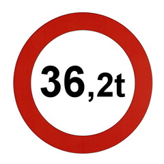 Illustration des Stra&szlig;enverkehrszeichens "Maximal zul&auml;ssiges Gesamtgewicht 36,2t"	