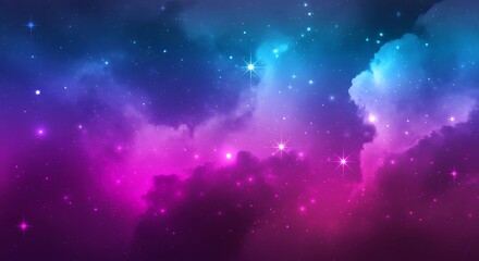 Obraz premium A mesmerizing cosmic dance unfolds as vibrant purple and blue hues intertwine, creating a breathtaking nebula adorned with twinkling stars, evoking a sense of wonder and celestial beauty