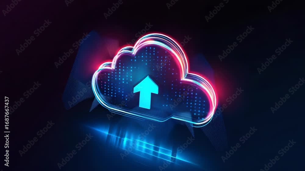 Aufkleber futuristic cloud computing upload symbol with neon lights