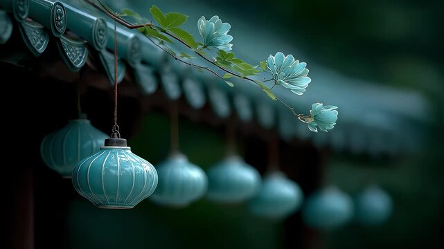 Flowers and Lanterns Under the Eaves of Chinese Architecture