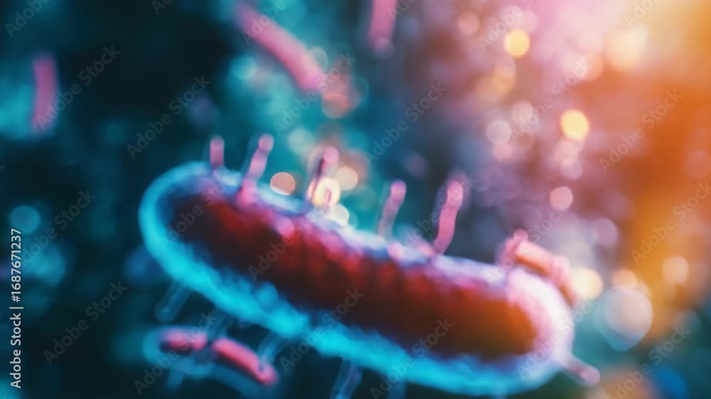 Aufkleber microscopic view of bacteria multiplying in colorful environment