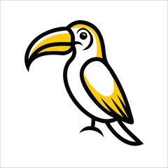 A cartoon-style illustration of a toucan, featuring a large yellow beak and body.