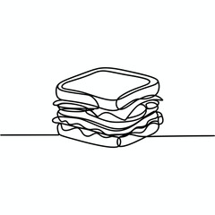 Minimalist line drawing of a stacked sandwich with cheese and meat