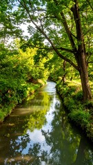 Obraz premium Peaceful river flowing through lush trees
