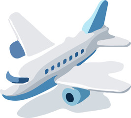 Naklejka premium A detailed illustration of a passenger airplane with a blue and white color scheme.