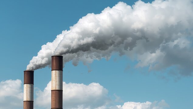 Ascending Vapor Trails. Industrial Structures Against a Blue Canvas, a Study in Texture.