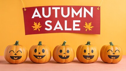 Autumn sale banner with smiling pumpkins