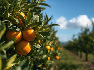 Citrus Harmony. A Study in Texture and Light, Against a Pale Blue Sky.