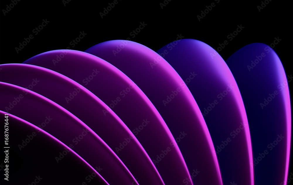 Poster dynamic purple gradient rainbow arcs on dark background - contemporary 3d curved design element for 