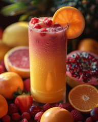 Fresh fruit smoothie with colorful fruits on clean background