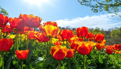 Vibrant tulips in a sunny field