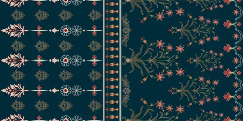 Ingelijste posters Afrikaanse Motieven Vector Hand drawn colourful geometric flowers Motifs African boho paisley, seamless patterns with floral for fabric Ethnic Indian Pattern, textiles, clothing, wrapping paper, backdrop, banner.   © nongnuch_l