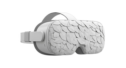 Innovative white VR headset with unique scale-like texture, symbolizing future immersive experiences and digital creativity. Perfect for tech product launches, gaming news, metaverse concepts,