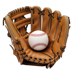 Leather Baseball Glove Holds Ball, Classic Game, Sport Equipment, Transparent Background