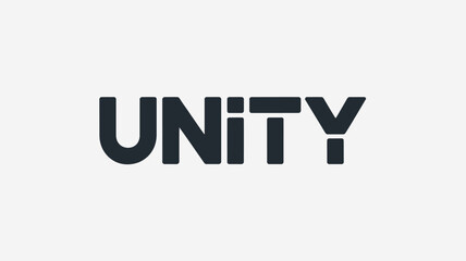 The word unity displayed in bold black capital letters against a plain white background in a studio shot