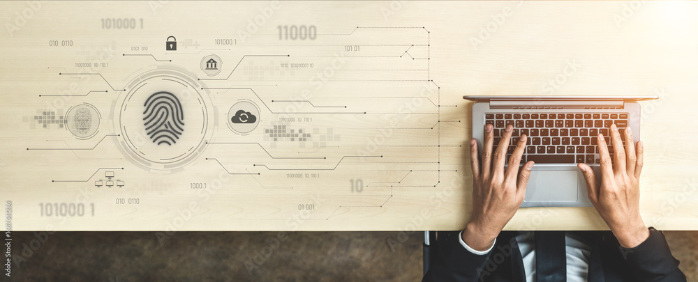 Poster biometric fingerprint identification and cybersecurity system ensuring secure access, identity verif