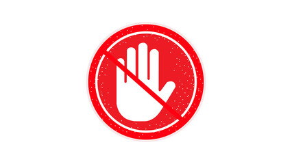 Authority icon prohibited from stopping work, stop hand icon on red and white ellipse background