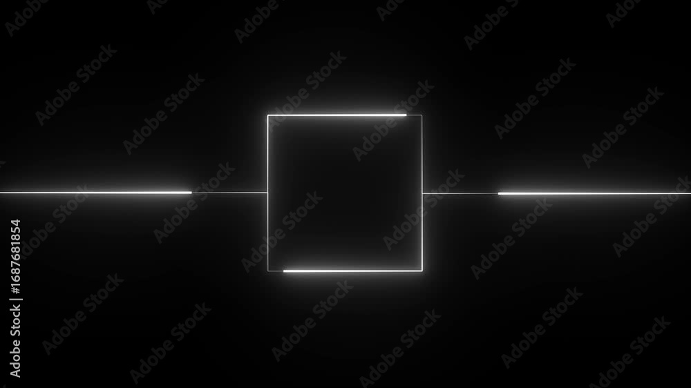 Poster animation of glowing neon square abstract background. abstract glowing white neon square border fram