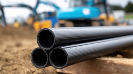 Fototapeta premium Construction drainage pipe closeup infrastructure building industry concept