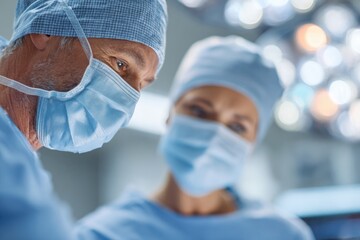 Surgeons focused on intricate procedure, showcasing teamwork and