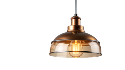 Vintage style pendant light isolated on transparent background, featuring a metal shade and glass cover, perfect for adding a retro touch to any interior design