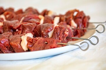 Typical Brazilian barbecue skewer made with filet mignon, a traditional happy hour snack. Espetinho, churrasquinho