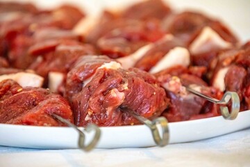 Typical Brazilian barbecue skewer made with filet mignon, a traditional happy hour snack. Espetinho, churrasquinho