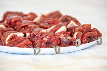 Typical Brazilian barbecue skewer made with filet mignon, a traditional happy hour snack. Espetinho, churrasquinho