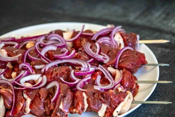 Typical Brazilian barbecue skewer made with filet mignon, a traditional happy hour snack....