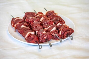 Typical Brazilian barbecue skewer made with filet mignon, a traditional happy hour snack. Espetinho, churrasquinho
