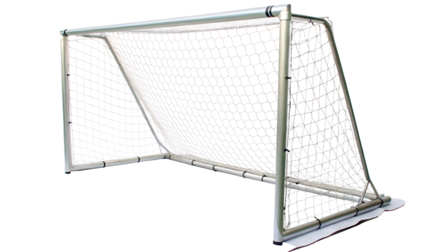Soccer goal isolated on transparent background empty net for football game, ready for a match sport equipment for training and competition