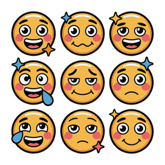 Colorful Emoji Faces Vector Set Happy Cartoon Smiley Expressions Fun Emoticons Illustration