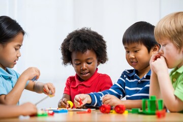 Diverse Group of Children Playing with Toys Together