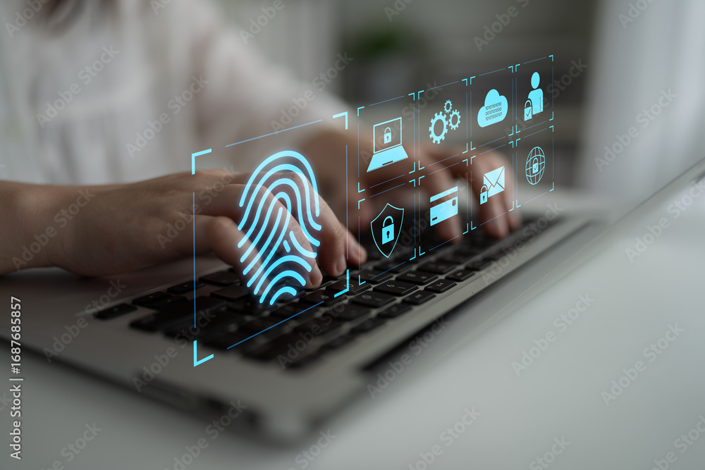 Poster system for safeguarding digital identity using fingerprint authentication, encryption, and secure ac