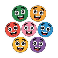 Colorful Emoji Faces Vector Set Happy Cartoon Smiley Expressions Fun Emoticons Illustration