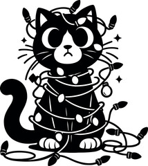 Cat tangled in Christmas lights