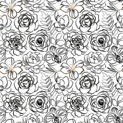 Floral black and white seamless pattern