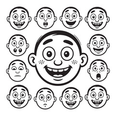 Cartoon Smiling Faces Vector Set Funny Comic Expressions Happy Emoji Characters Illustration