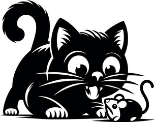 Black Cat Playing with Mouse Whiskers and Tail Up