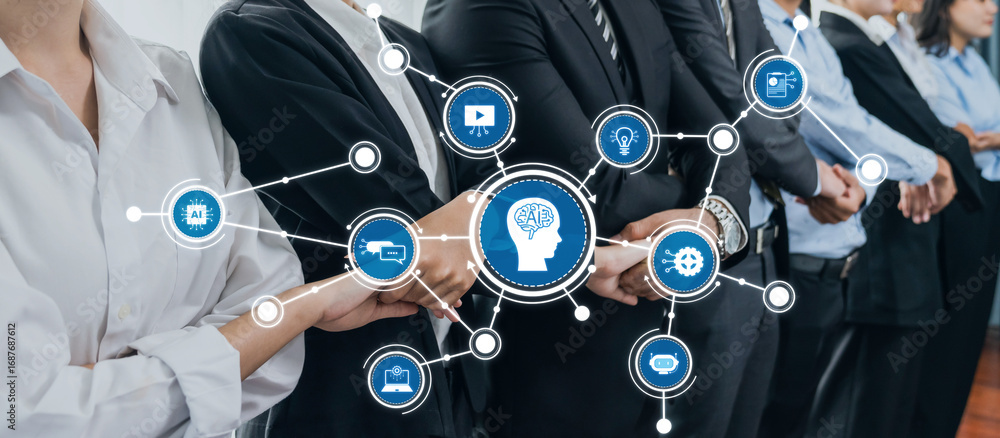 Aufkleber explore the synergy of teamwork and artificial intelligence in a modern business environment. this i