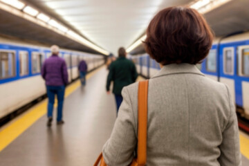 Abstract blurred of passengers walking on walkway at railway station use for the background....