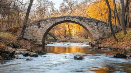 Elegant stone arch bridge spanning a serene river, showcasing timeless architectural beauty