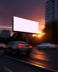 billboard mockup above city street, realistic perspective, urban traffic scene