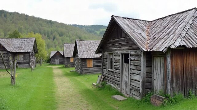 An old village with wooden dilapidated houses