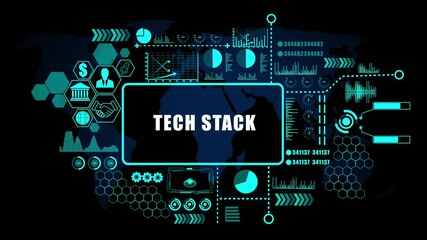 tech stack Concept with Modern Technology, Data Analytics and Futuristic Business Graphics. Asymptotic smart data analytic. .4K animation - Powered by Adobe