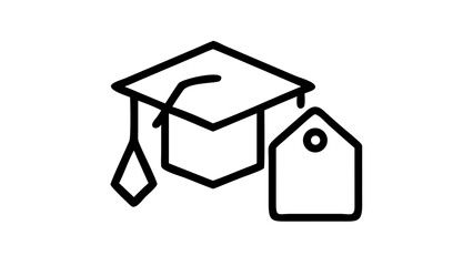 Graduation cap with price tag, representing the cost of education.