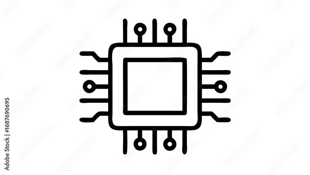 Poster simple black and white line drawing of a computer chip.