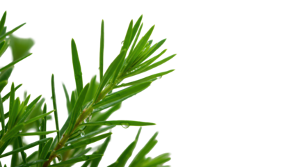 A single, pristine, vibrant green broadleaf sprig with clear contours and highlights, against a transparent soft-focus background with bokeh, natural innovation concept