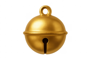 Shiny golden jingle bell isolated on transparent background
